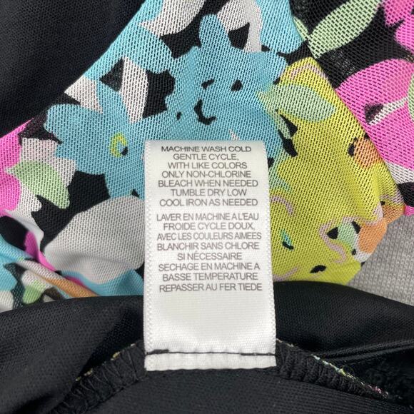 AFRM Bodysuit Womens XS Bright Floral Mesh Ruched Long Sleeve Retro Preppy Rave - Picture 11 of 12